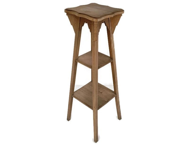 Antique Art Nouveau Pedestal 3 Tier Carved Wood, Plant Stand Side Table, Bonsai