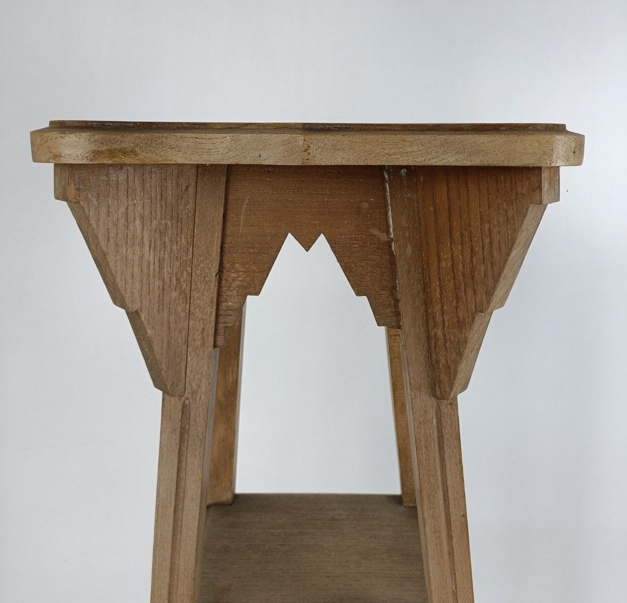 Antique Art Nouveau Pedestal 3 Tier Carved Wood, Plant Stand Side Table, Bonsai photo vintage