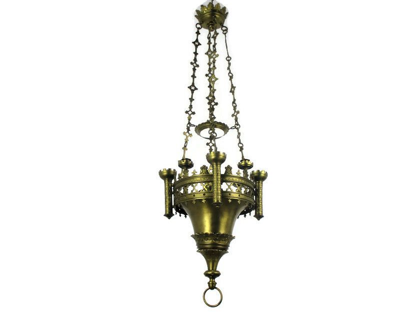 Gothic Castle Chandelier With Candles Bronze & Copper Not Electrified Antique