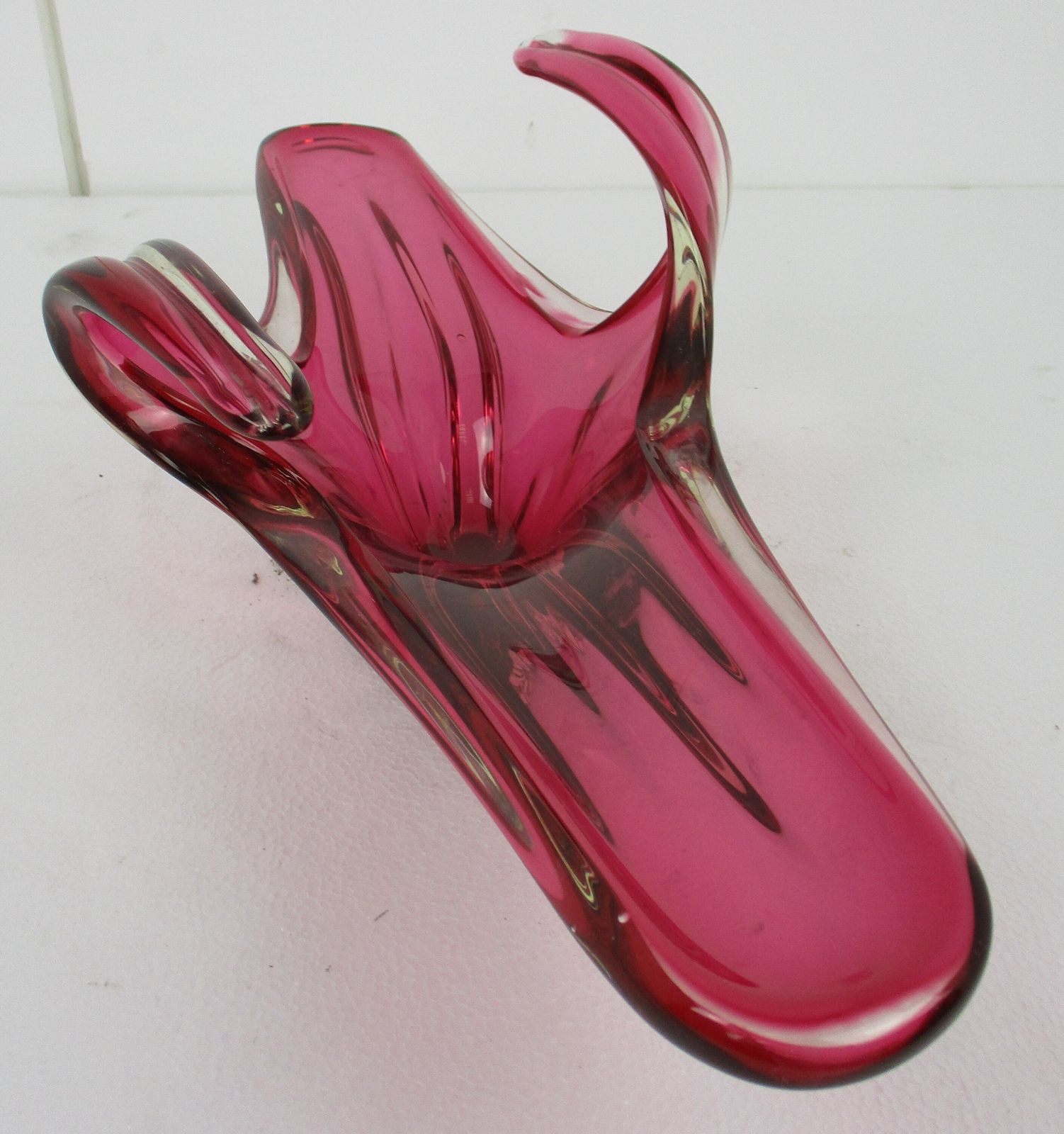Art Glass Centerpiece Bowl Fruit Dish Cranberry Era Murano Italian Large Gorgeou photo for sale