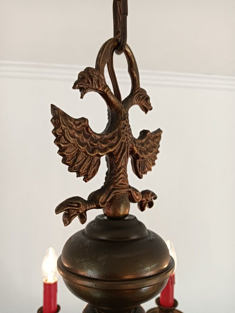 Flemish Dutch  Chandelier 8 Arms Lights Brass  Heroic Eagles Vintage Farmhouse S photo vinterior