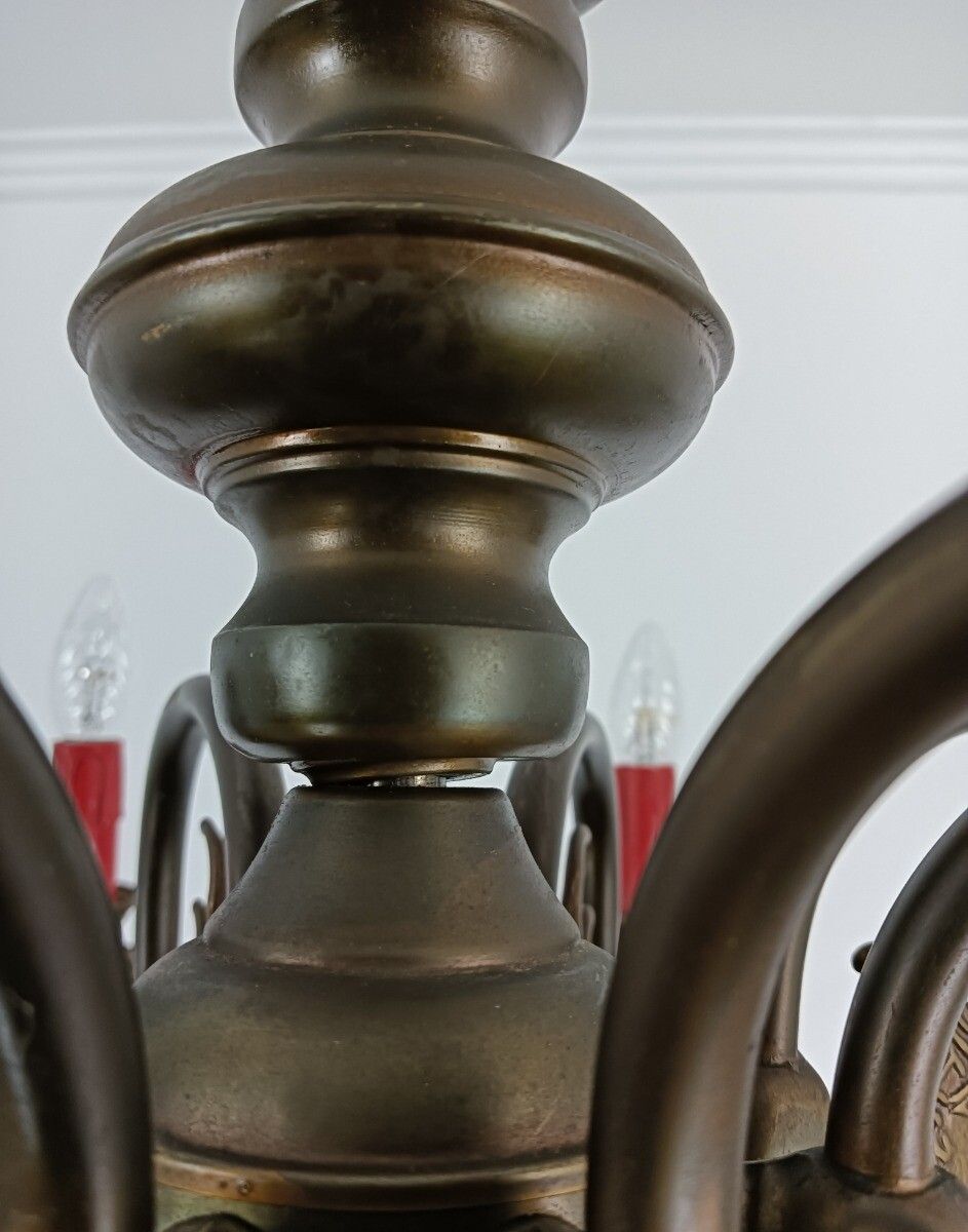 Flemish Dutch  Chandelier 8 Arms Lights Brass  Heroic Eagles Vintage Farmhouse S photo vintage