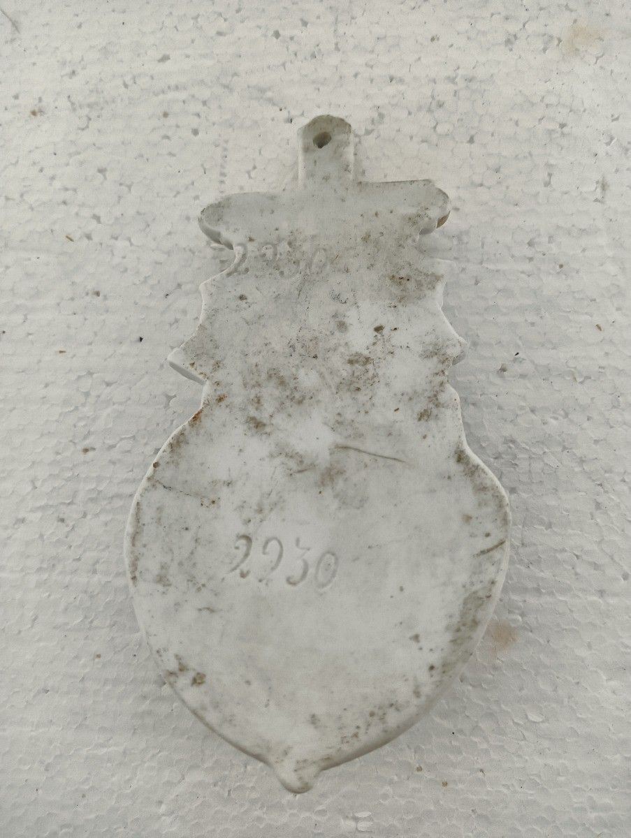 photo furniture Lovely Small Antique Holy Water Font Vessel Porcelain Bisque Holy Heart Crucifix
