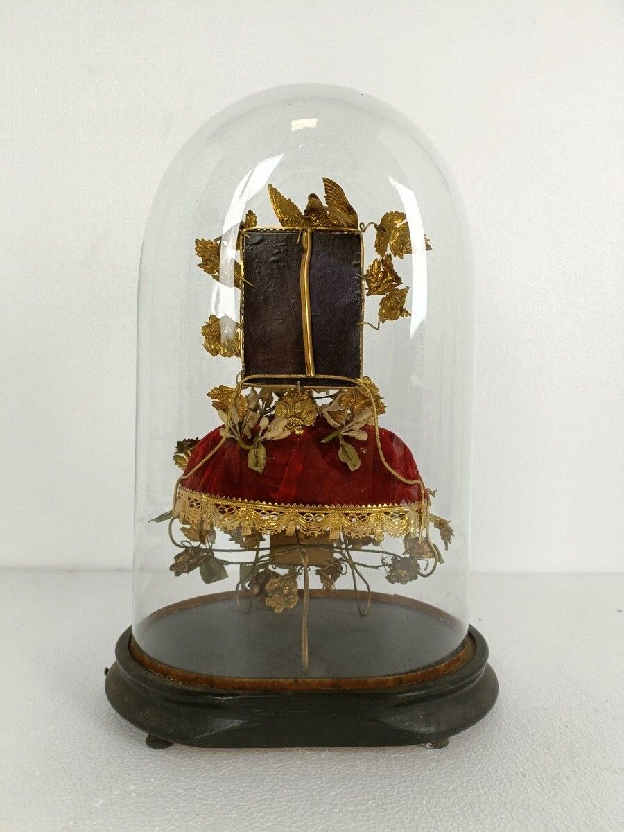 Antique Victorian French Bridal Wedding Dome Gold Gilt Leaves Ormolu Birds 19th photo Home Decor