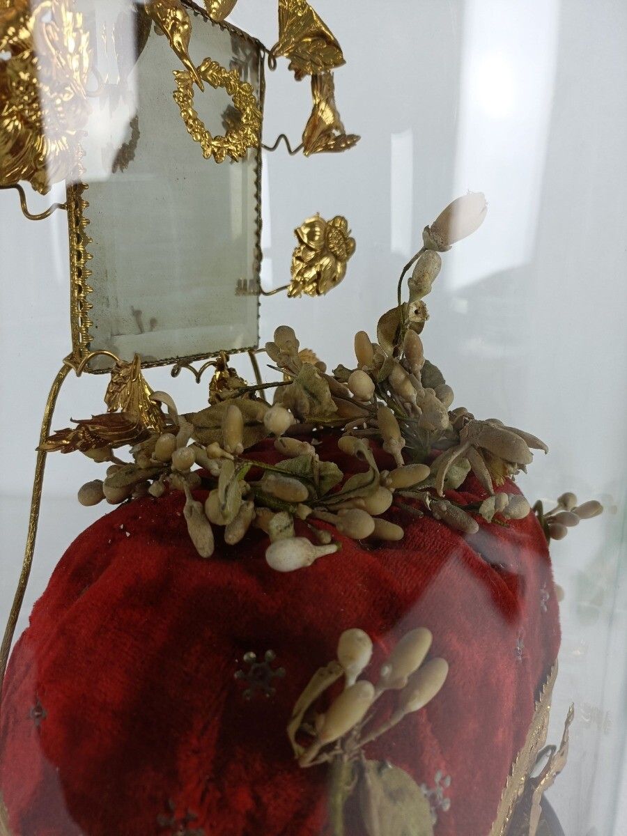 Antique Victorian French Bridal Wedding Dome Gold Gilt Leaves Ormolu Birds 19th photo buy