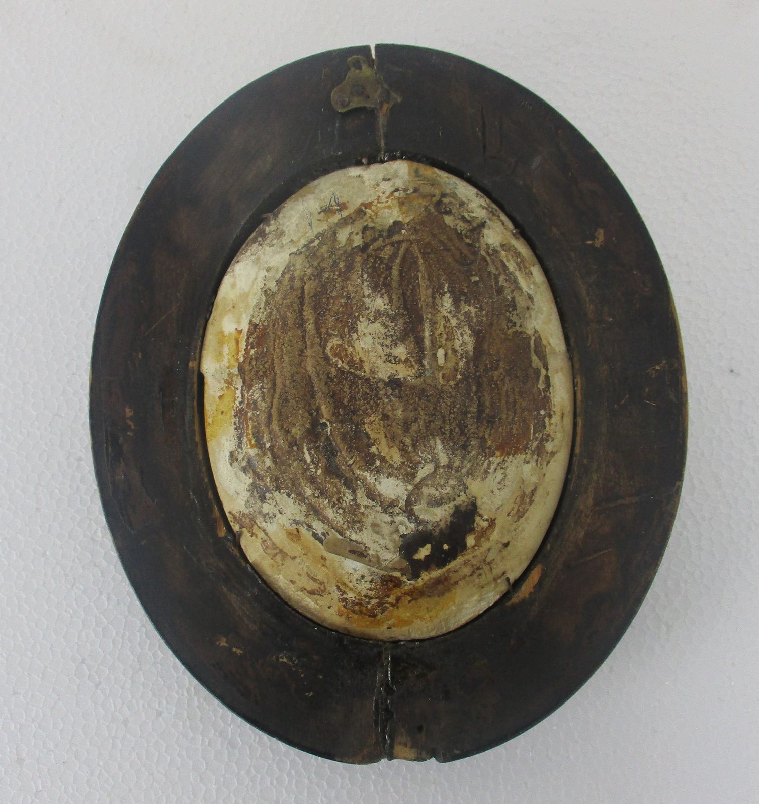 Antique Oval Ornate Wooden Frame  Convex Glass Dome Religious Scene Angels Meers photo vinterior