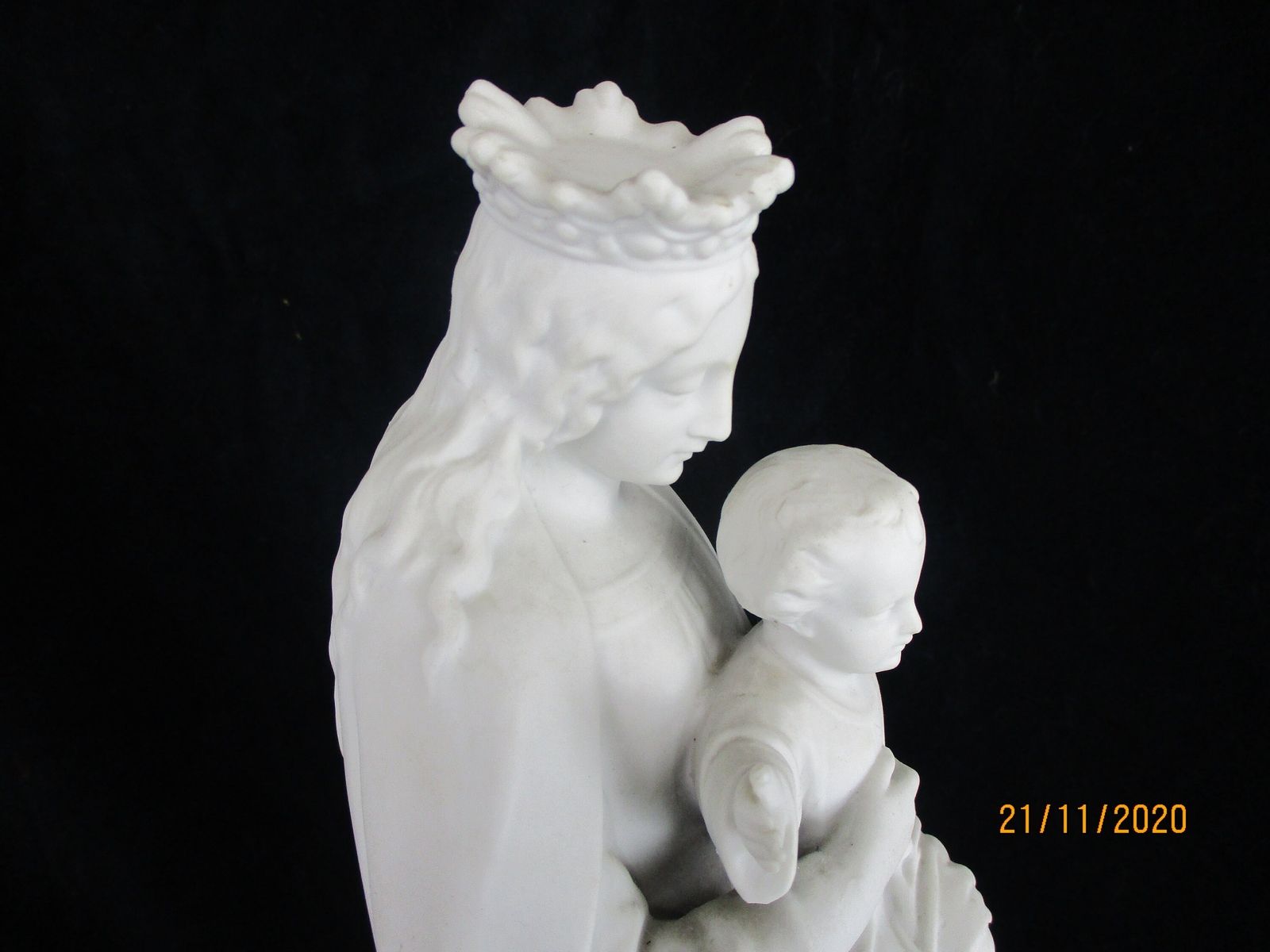 Large French Antique 1900 Bisque Statue Virgin Mary Our Lady Infant Jesus Exquis photo 364.0