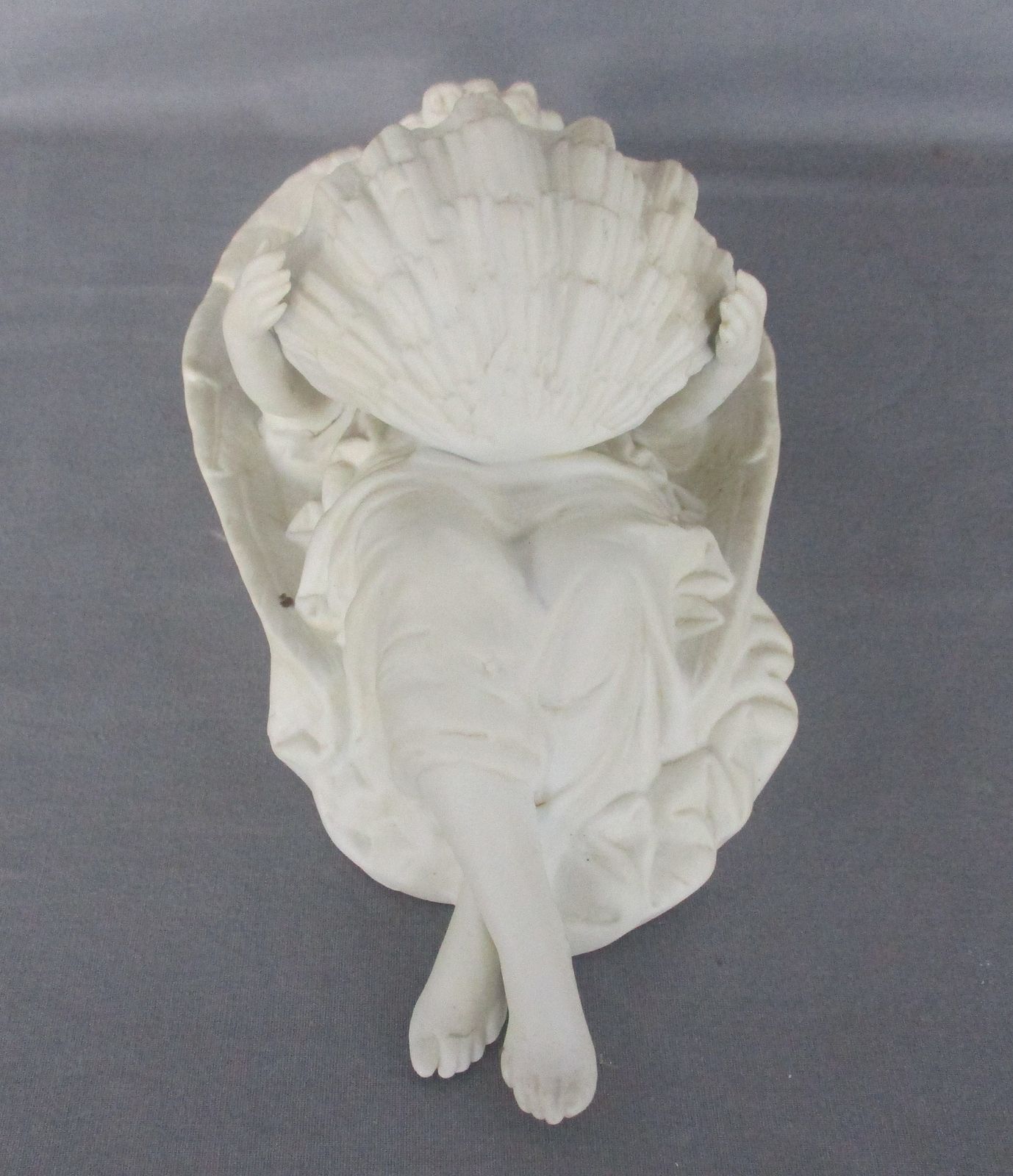 Antique  Holy Water Font Vessel Bisque Angel White Lovely Collector Htf Large photo for sale