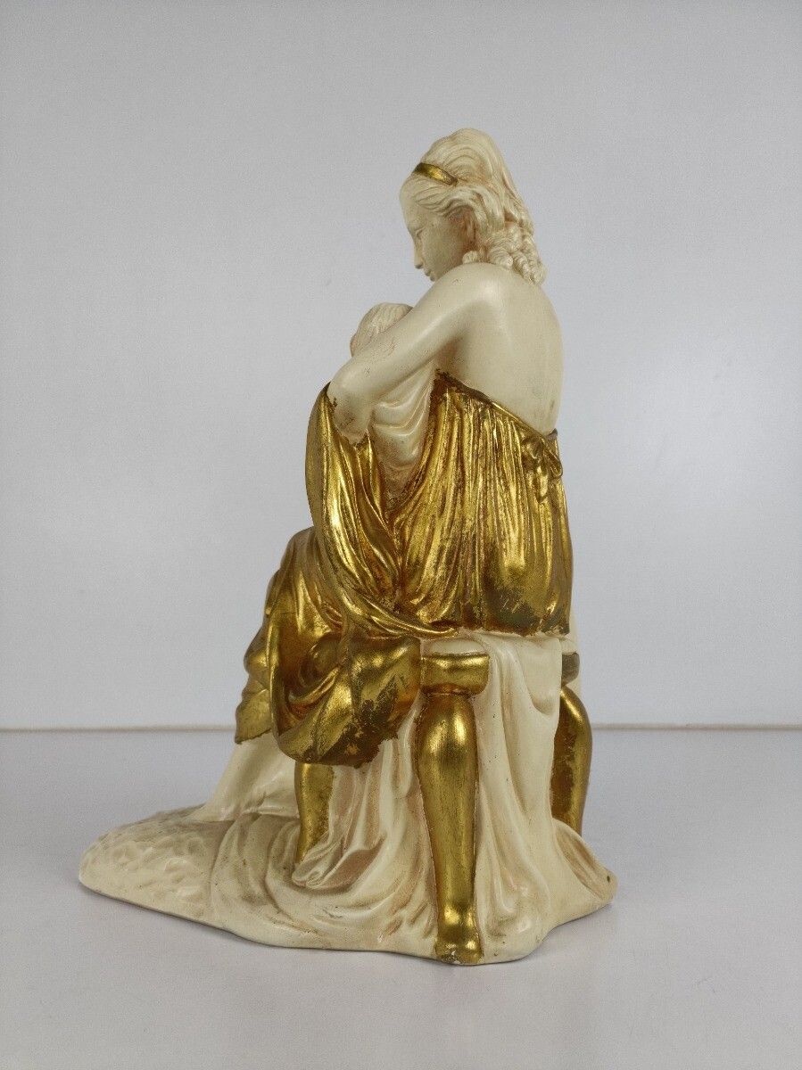 Statue Figurine Sculpture Gold Gilded White Plaster Mother With Child Gorgeous T photo Art