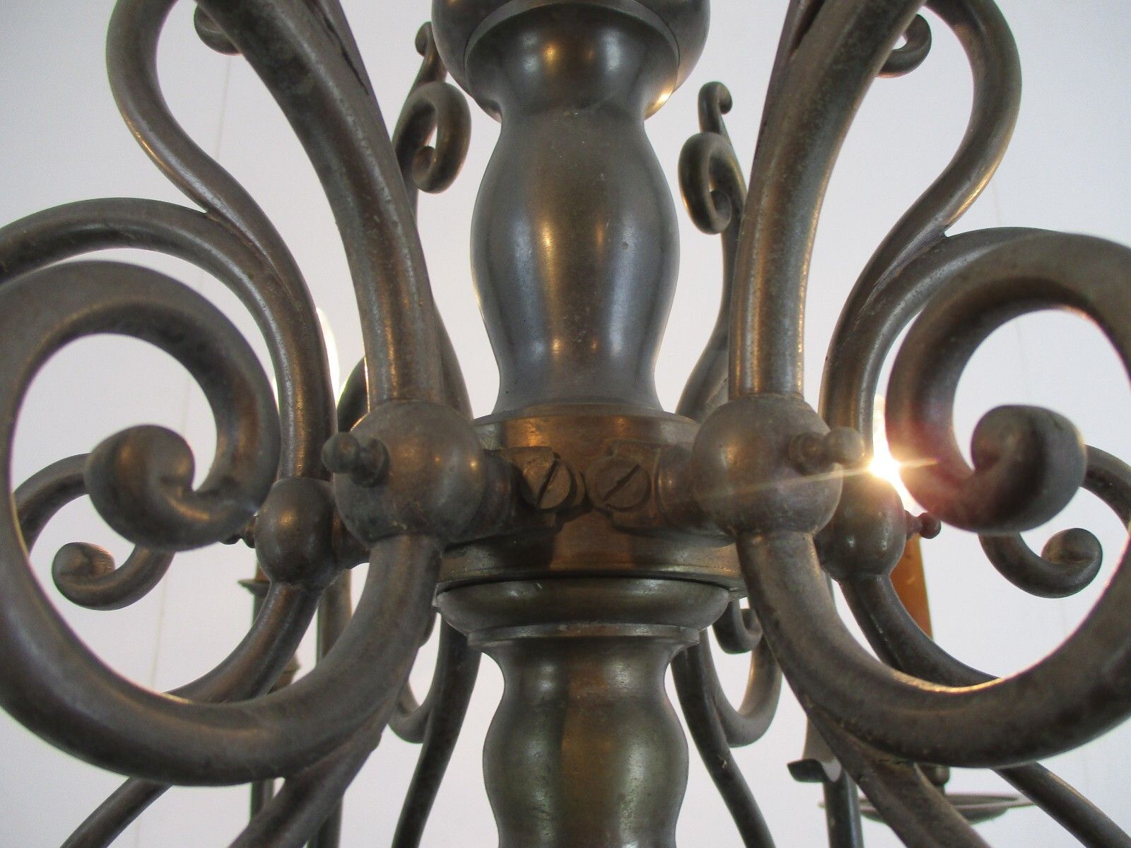 photo furniture Antique Flemish Dutch Double Chandelier 6 Arms Lights Bronze 19th Century  Wow