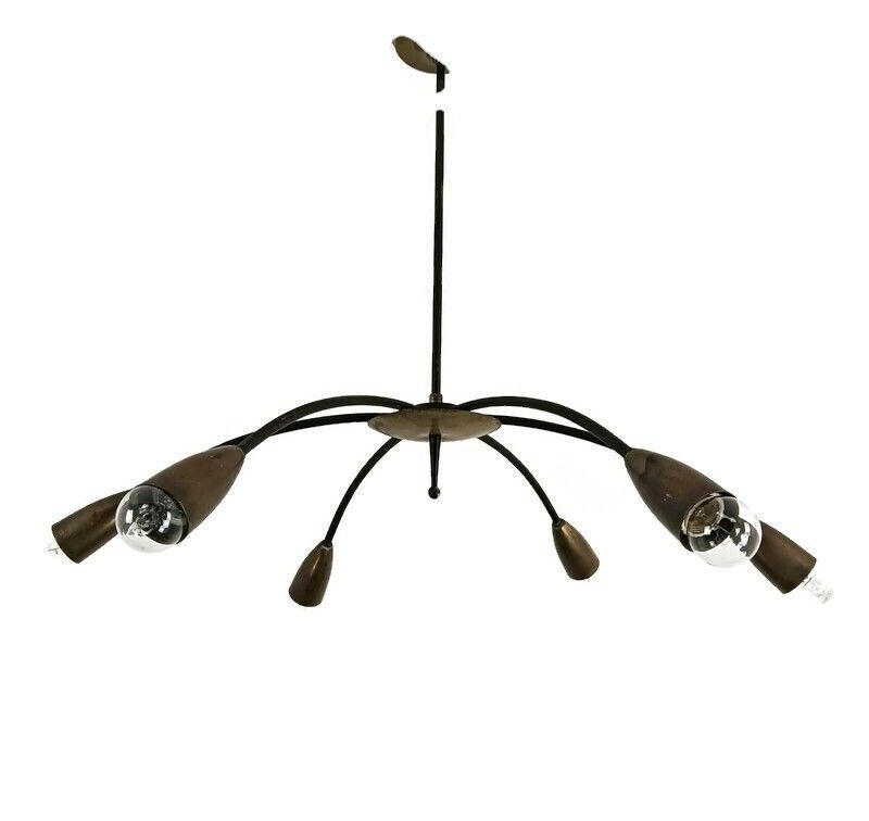 Vintage Retro Pop Art Sputnik Spider Chandelier 6 Arm 6 Lights Iron Brass Funky
