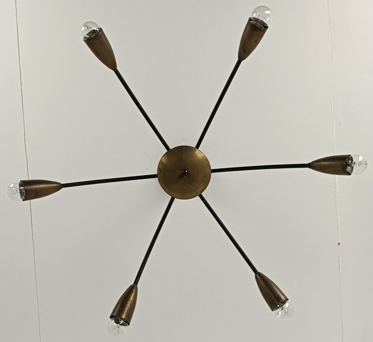 Vintage Retro Pop Art Sputnik Spider Chandelier 6 Arm 6 Lights Iron Brass Funky photo 404.0