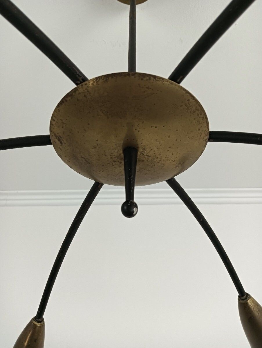 photo for sale Vintage Retro Pop Art Sputnik Spider Chandelier 6 Arm 6 Lights Iron Brass Funky