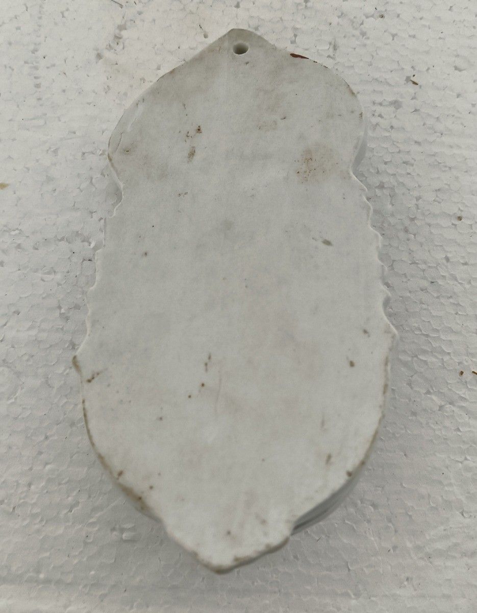 Lovely Small Antique Holy Water Font Vessel Porcelain Bisque Crucifixion Wall Ha photo buy