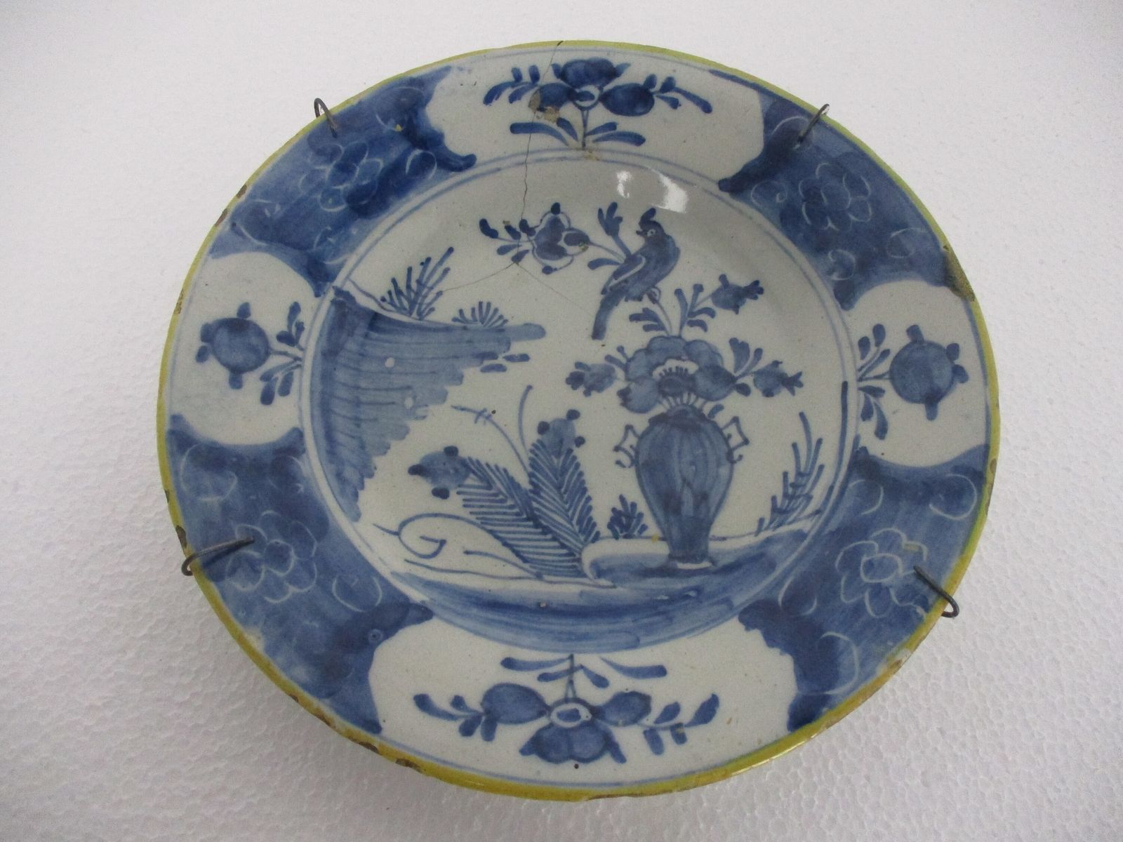 19th Century Delft Wall Hanging Charger Plate Blue White Antique Flower Pattern photo 117.0