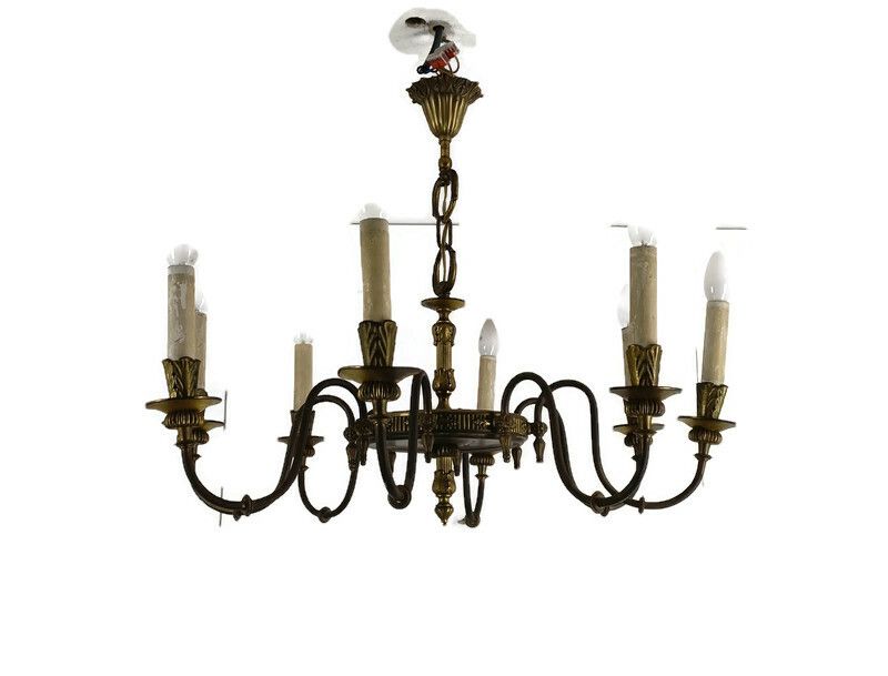 8 Arms Lights Pan Chandelier Revival French Empire Vintage Brass  Modernist