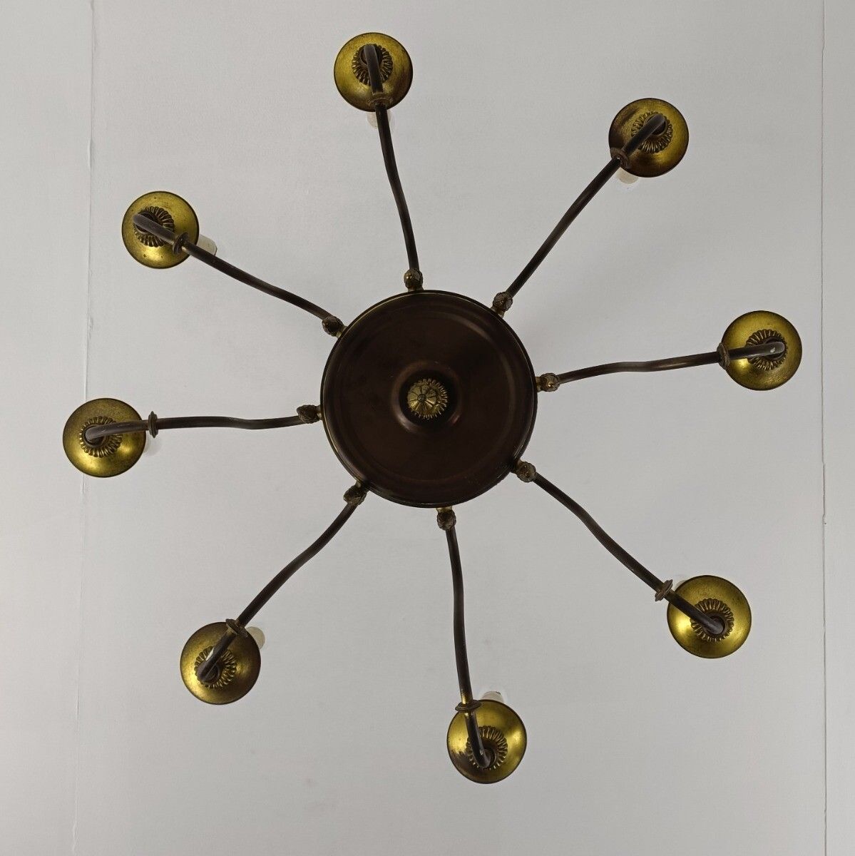 photo for sale 8 Arms Lights Pan Chandelier Revival French Empire Vintage Brass  Modernist