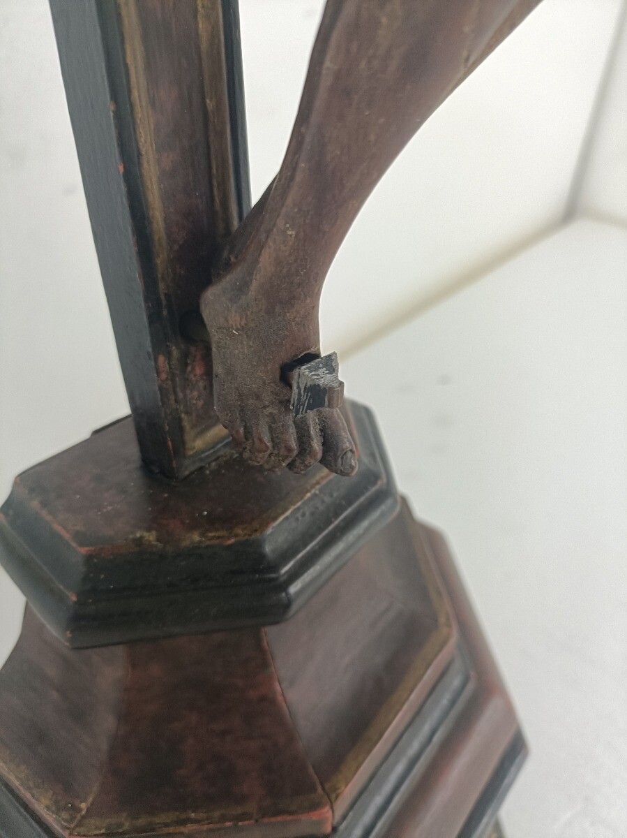 photo furniture Standing Crucifix Cross Hand Carved Wood Wooden Art Piece Corpus French Magnific
