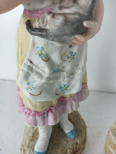 Home Decor Two Statue Figurines  Porcelain  Porcelain Antique Germany Boy Puppies Girl Kitt photo