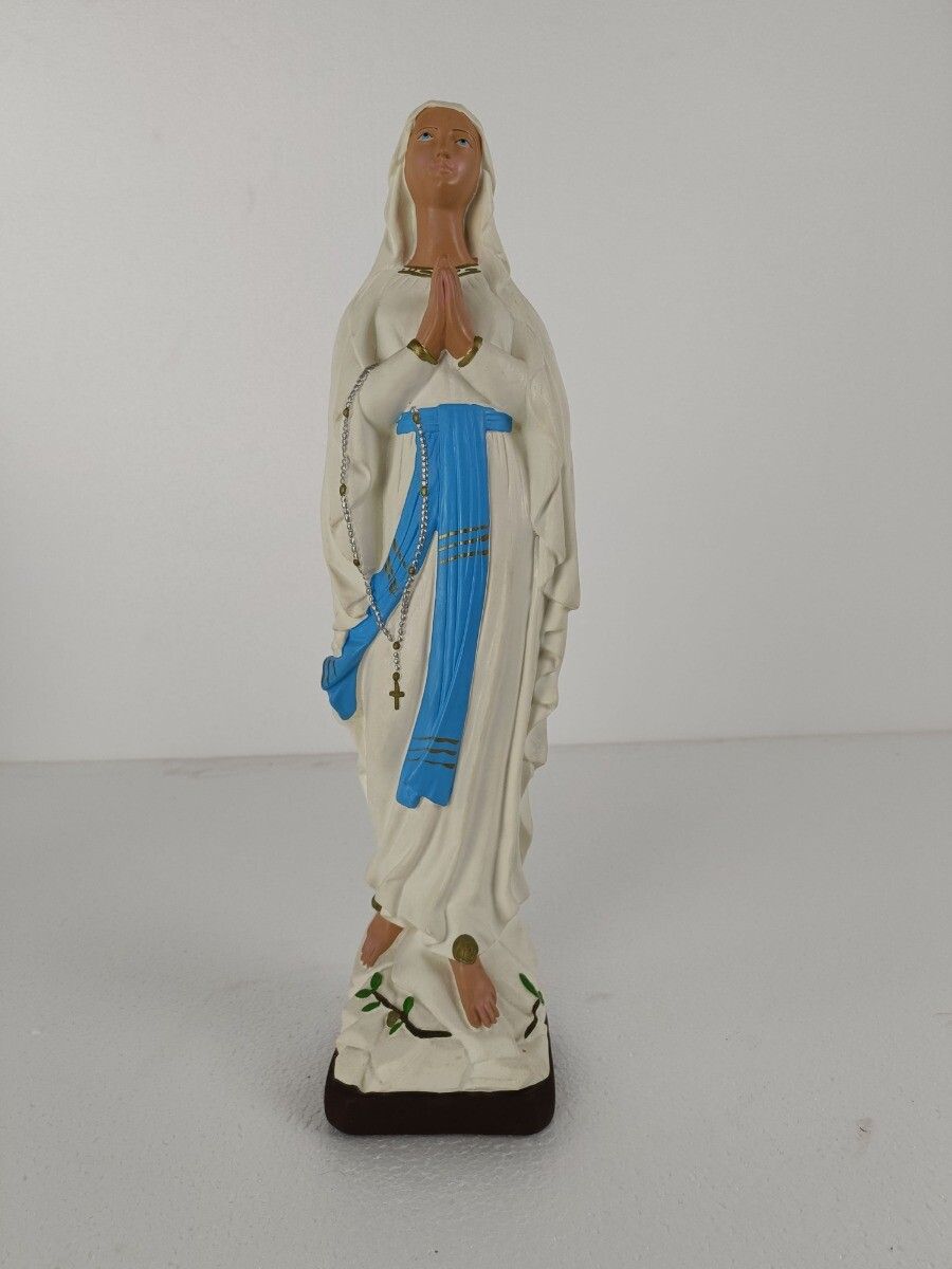 Vintage French Virgin Mary Madonna Our Lady Of Lourdes Plaster Statue photo for sale