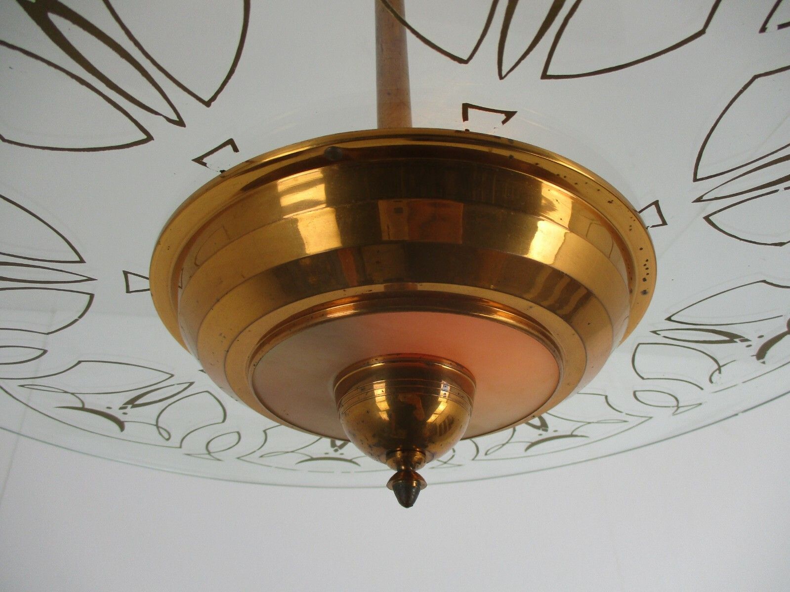 French Art Deco Lounge Chandelier Pendant Art Glass Red Copper Fixture Antique photo for sale