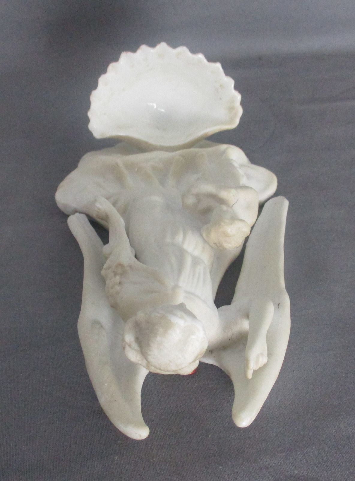 Antique  Holy Water Font Vessel Bisque Angel With Infant Jesus White Lovely Coll photo 125.0