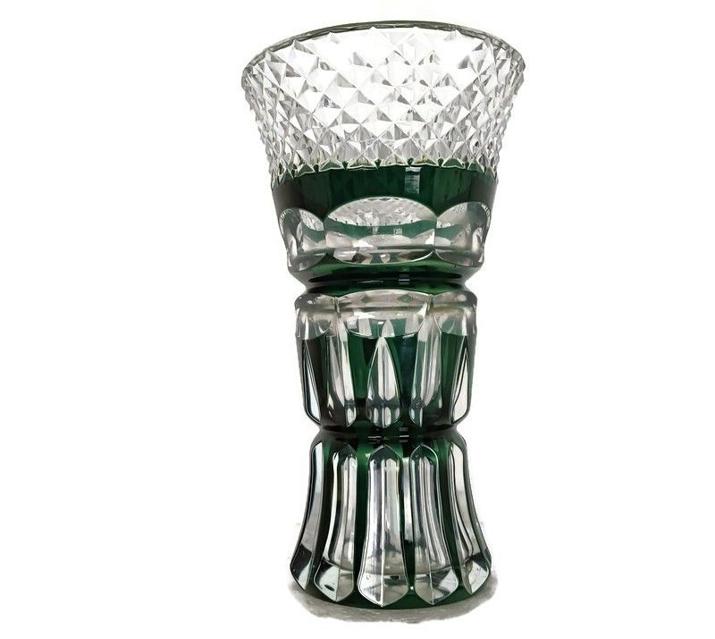 Green Clear To  Cut Vase Vintage Crystal Vase Val St Lambert Belgium Marked