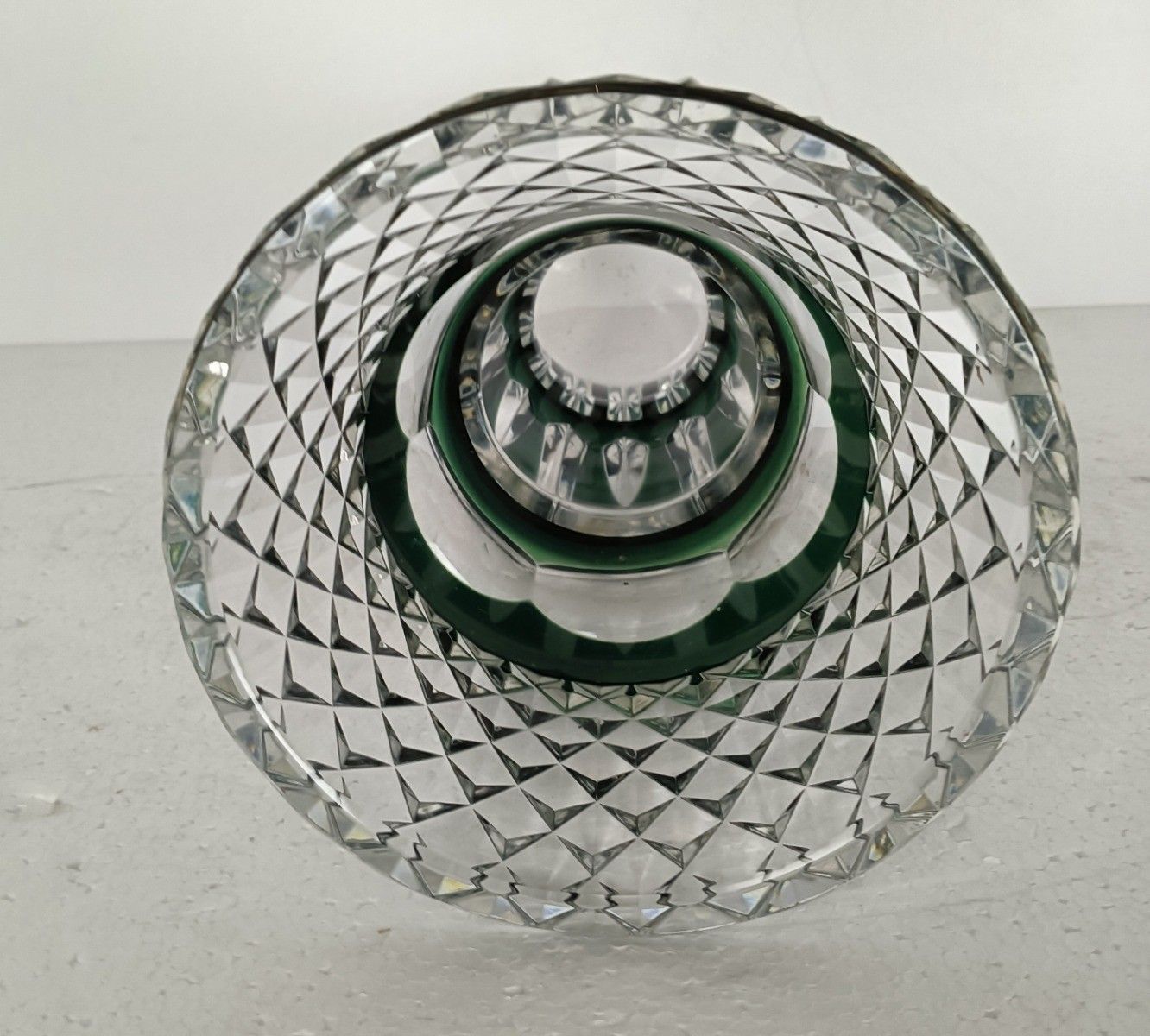 Green Clear To  Cut Vase Vintage Crystal Vase Val St Lambert Belgium Marked photo for sale