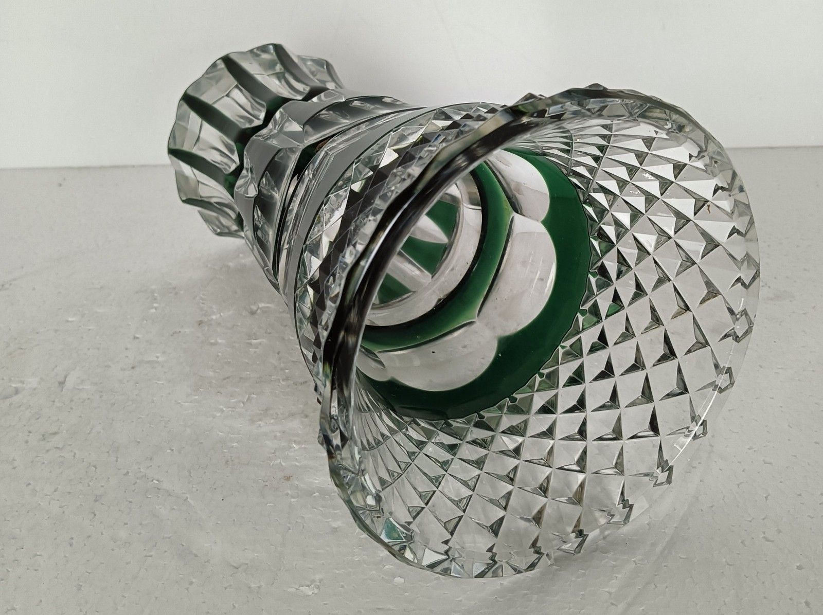 Green Clear To  Cut Vase Vintage Crystal Vase Val St Lambert Belgium Marked photo Home Decor