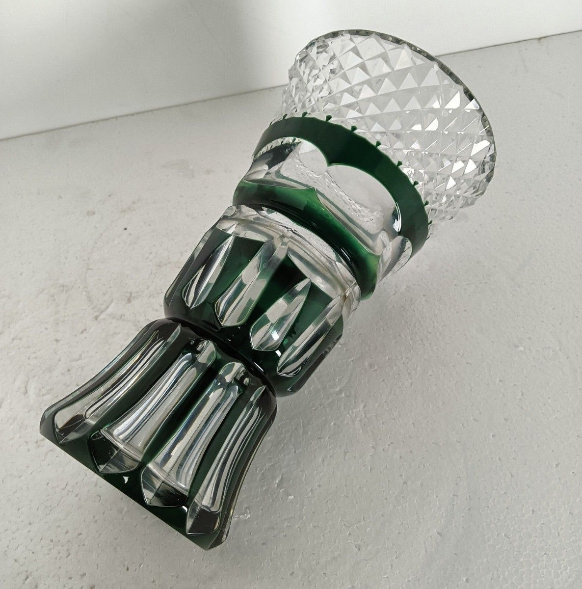 Green Clear To  Cut Vase Vintage Crystal Vase Val St Lambert Belgium Marked photo buy