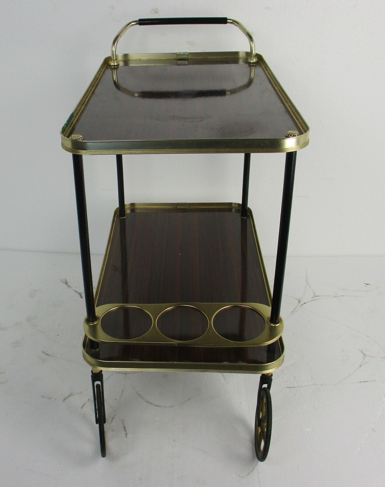 Bar Cocktail Tea Entertainment Cart Trolley Kitchen Island Veneer Retro Barware photo vintage