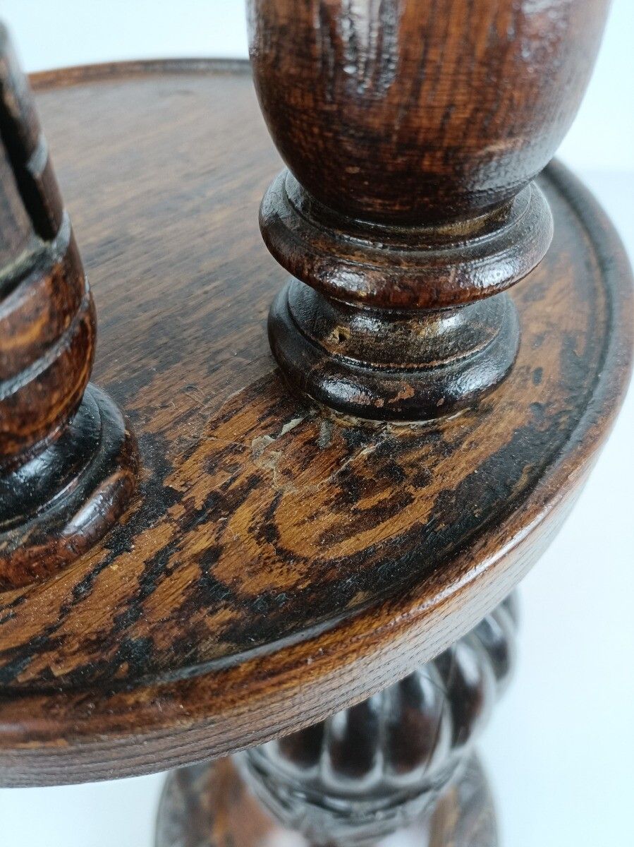 Ornate Hand Carved Wooden Pedestal Siede Table Two Tier Bonsai Plant Stand Barn photo vintage