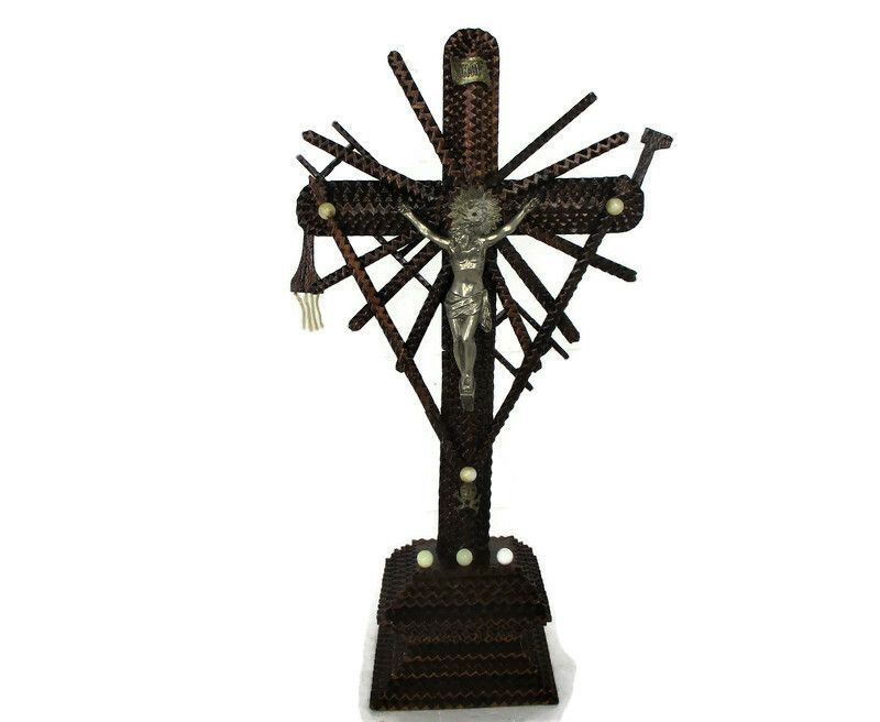 Tramp Trench Tramp Folk Art Standing Hand Carved Wood Crucifix Tools Of Passion