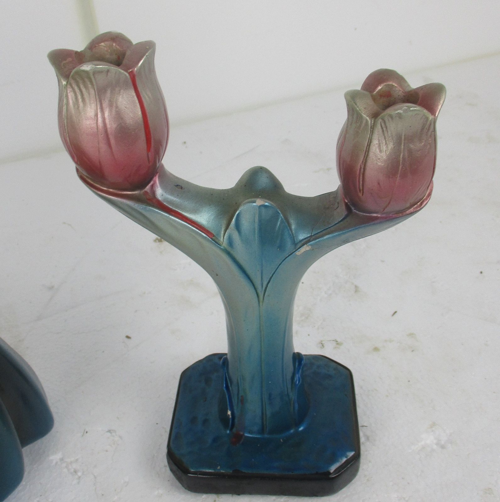Virgin Mary Madonna Plaster Statue  Bust Plaster  2 Matching Candle Holders Art photo for sale