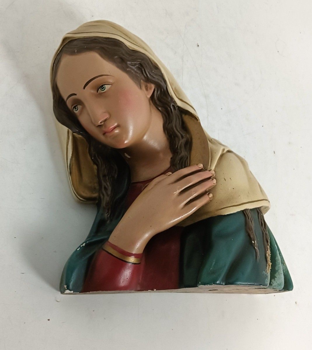 photo for sale Virgin Mary Madonna Blessed Virgin Plaster Statue Bust Plaster Art Deco 1920s An