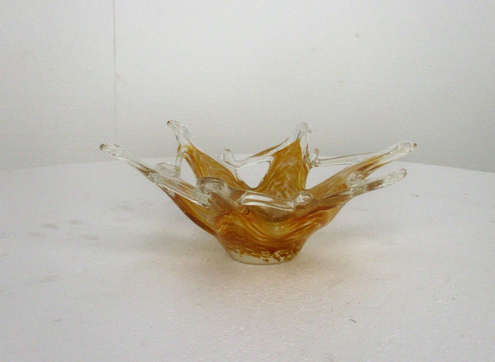 Small Italian Art Glass Amber Yellow Star Bowl Dish Centerpiece Murano Basket