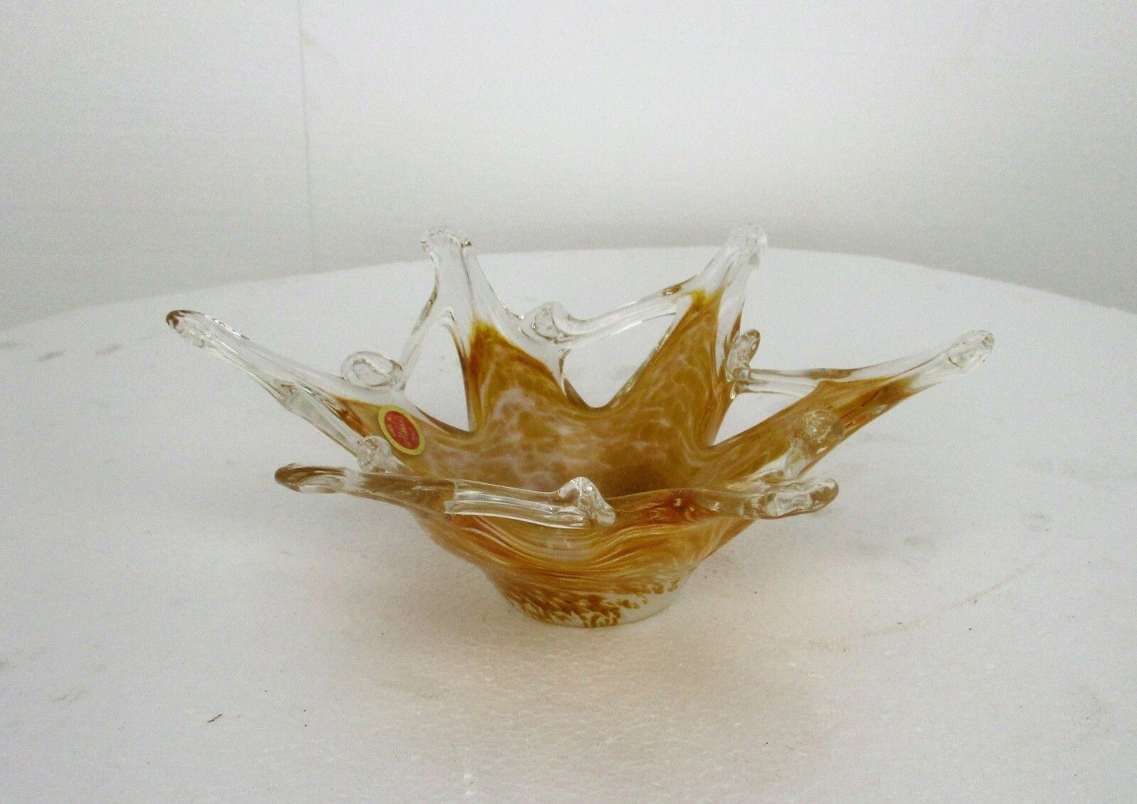 Small Italian Art Glass Amber Yellow Star Bowl Dish Centerpiece Murano Basket photo Home Decor