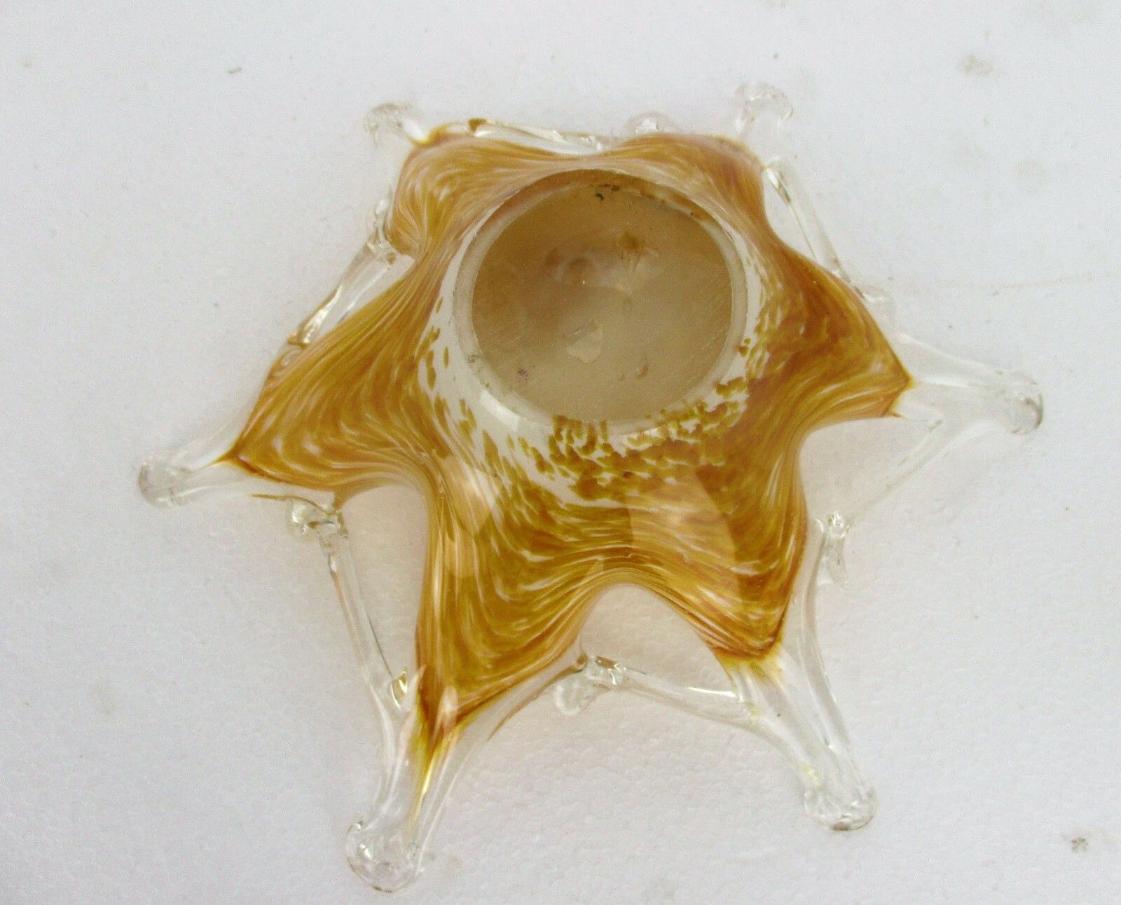 Small Italian Art Glass Amber Yellow Star Bowl Dish Centerpiece Murano Basket photo vintage