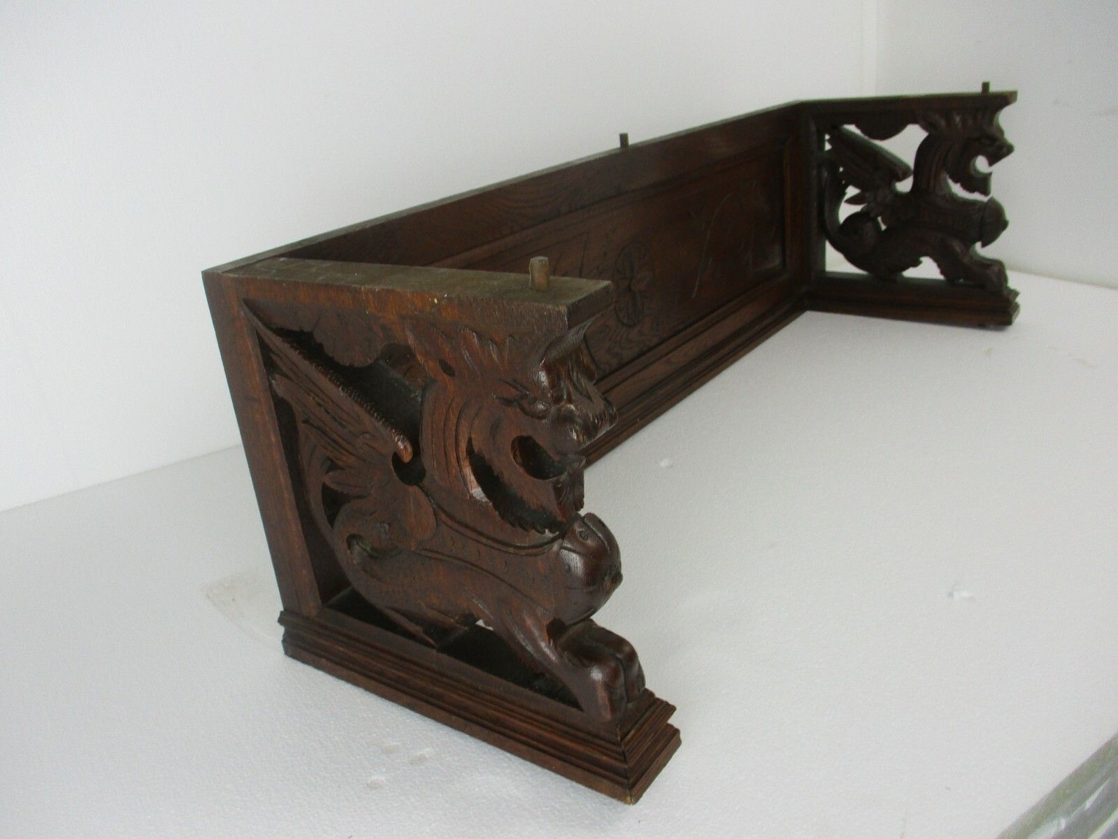 Lion Heads Hand Carved Wood Pediment Ornate Over Door Architectural Reclaimed photo 445.0