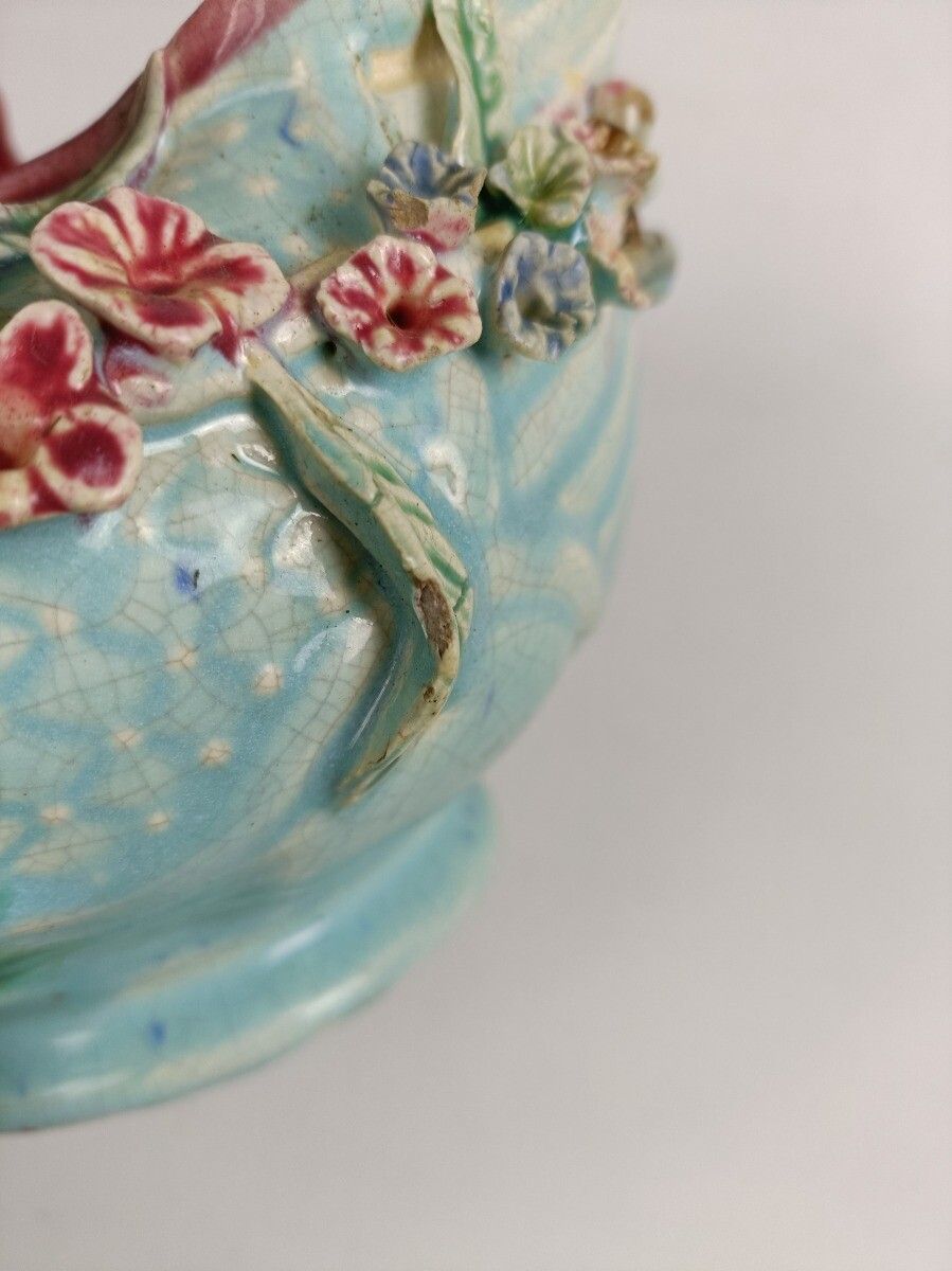 Home Decor Planter Cache Pot French Pottery Faience Majolica Flowers Art Deco Gorgeous Bask photo