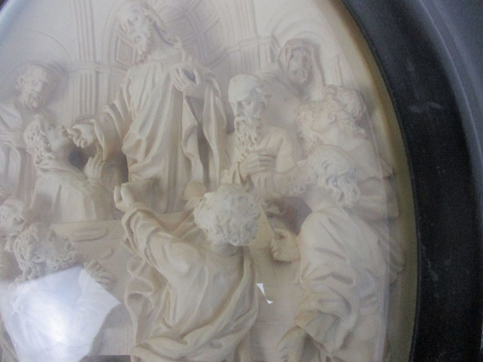 Antique Oval Ornate Wooden Frame  Convex Glass Dome Jesus Christe Appears In The photo for sale