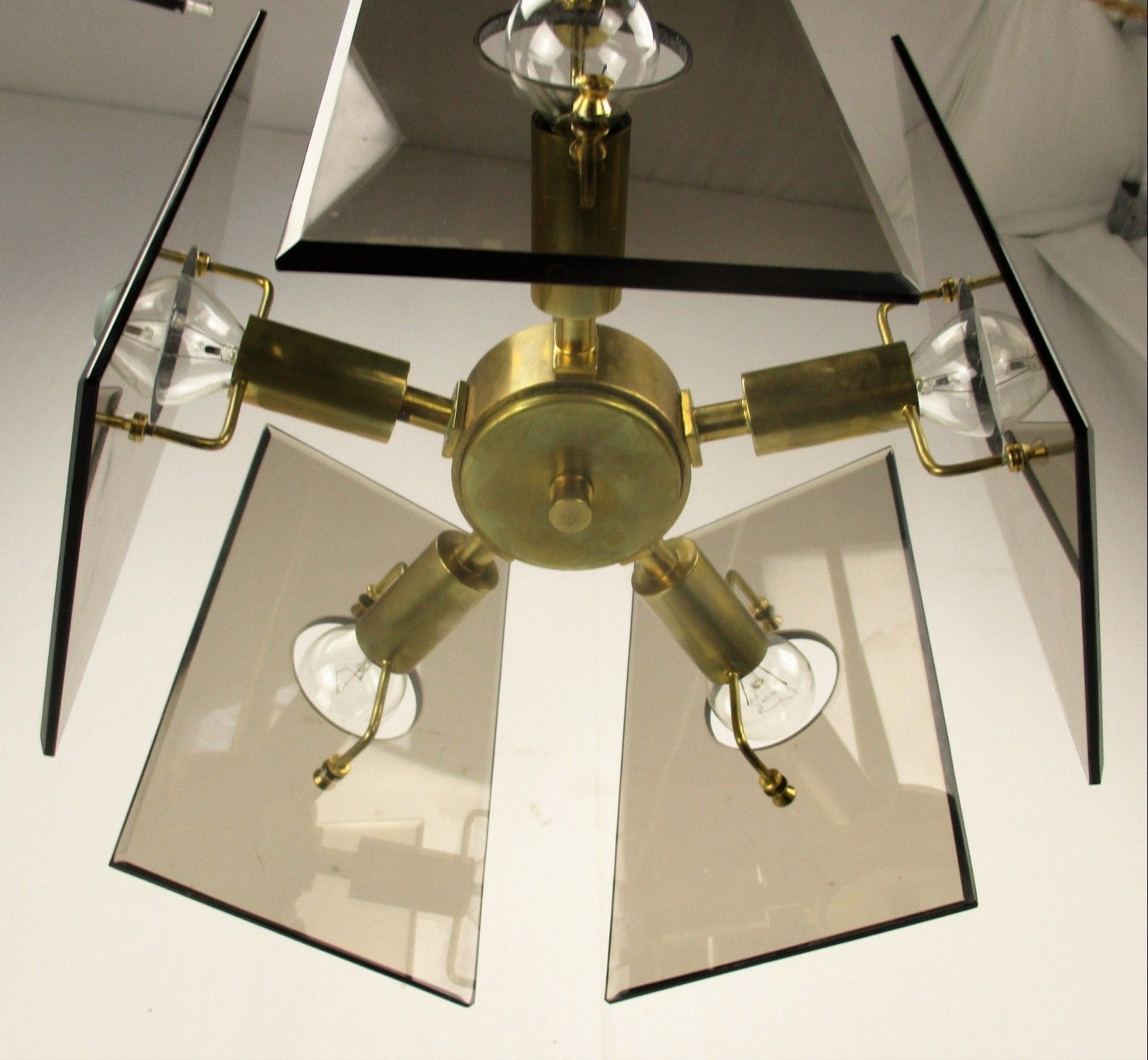 Lighting Design Chandelier Gino Paroldo For Fontana Arte Brass Smoked Glass 5 Lights photo