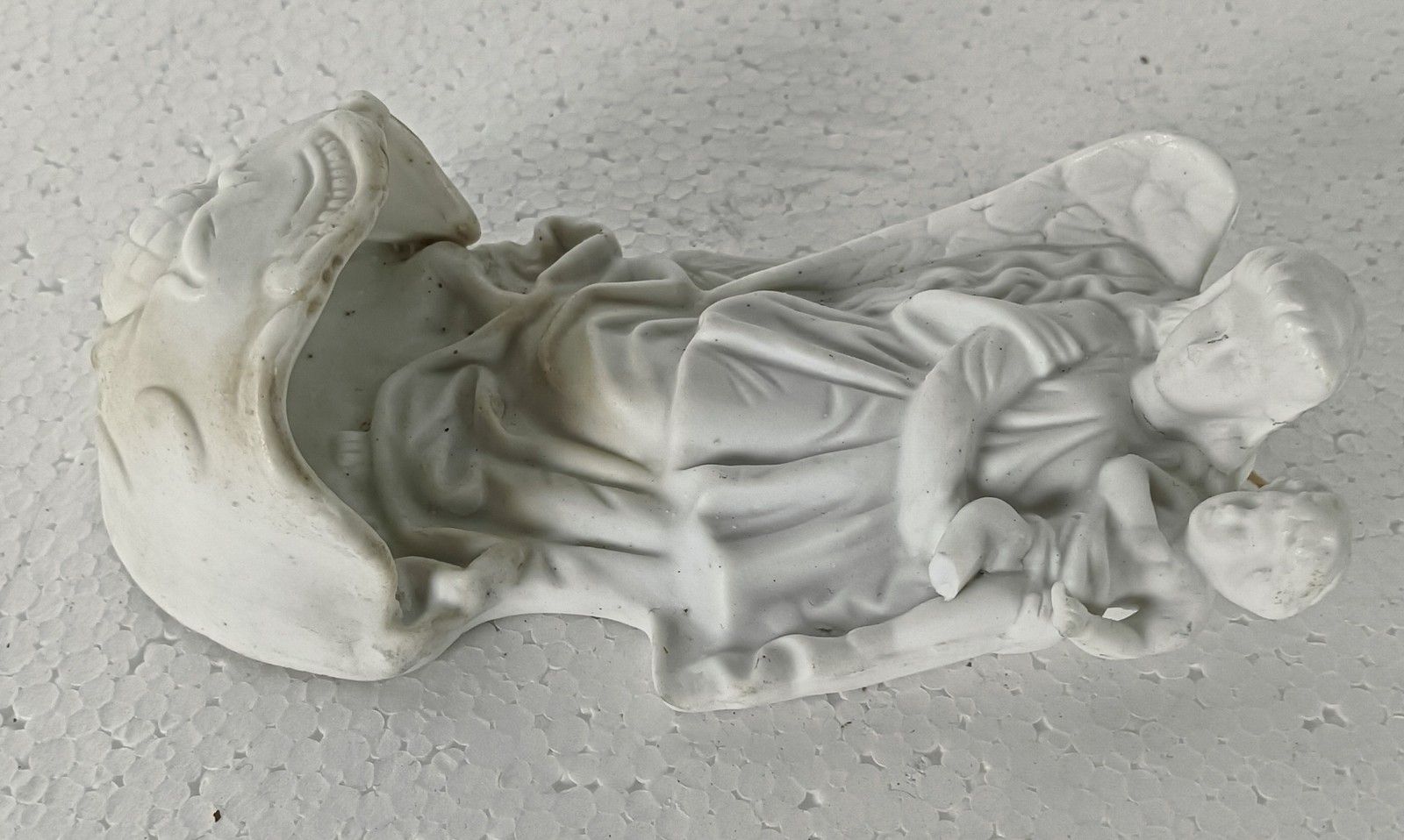 Beautiful Antique Wall Hanging Holy Water Font, Vessel Bisque, Porcelain, Angel photo buy