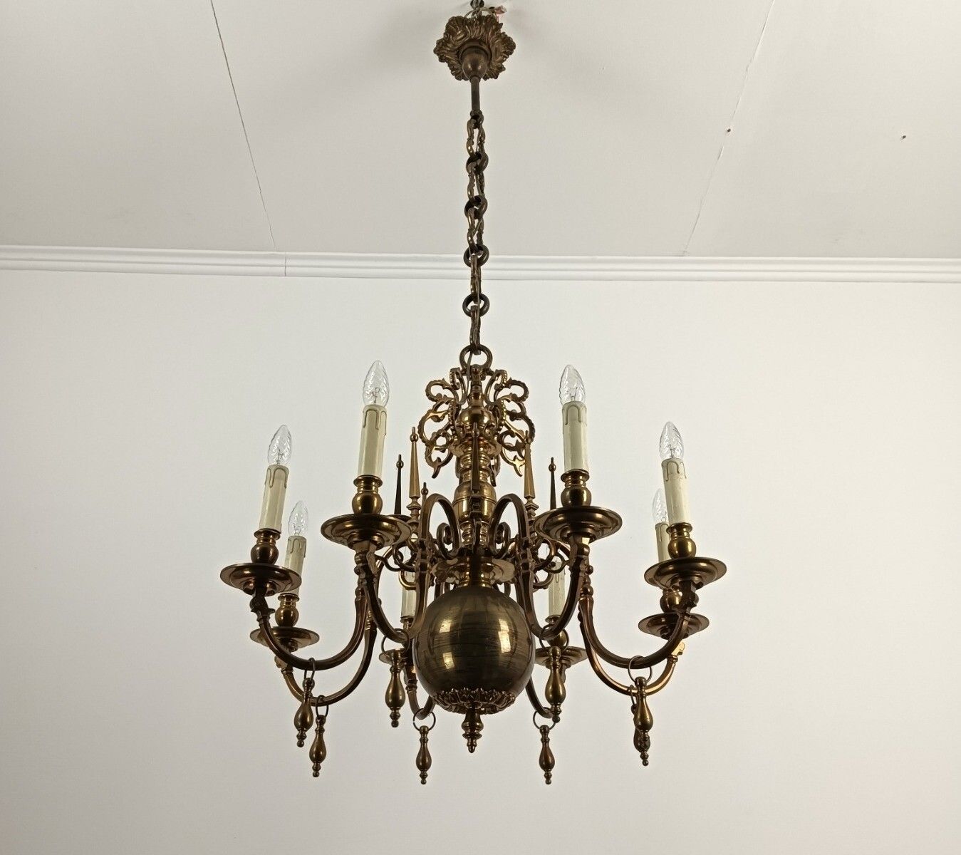 Antique Flemish Chandelier Bronze Signed Cast By  Brondel Bruges Stunning Piece photo for sale