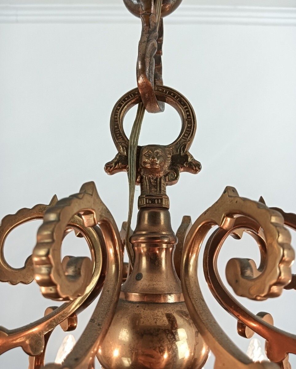 2648.0 Antique Flemish Chandelier Bronze Signed Cast By  Brondel Bruges Stunning Piece photo