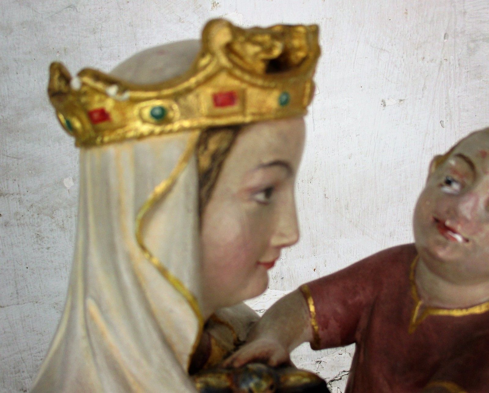 Majestic  Statue Virgin Mary Madonna Crown Infant Child  Plaster Htf 22.63" photo vinterior