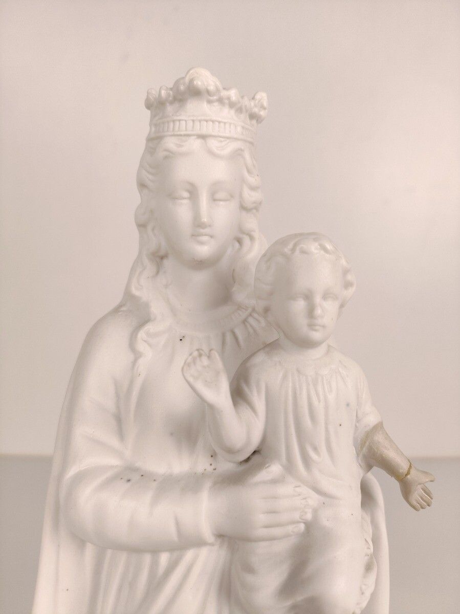 French Antique 1900 Bisque Statue Virgin Mary Our Lady Infant Jesus Exquisite photo for sale