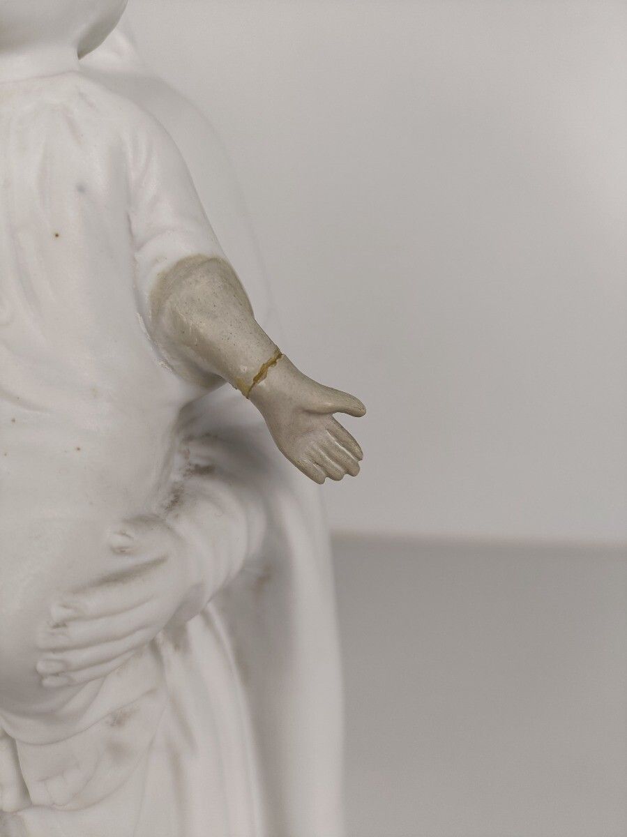 French Antique 1900 Bisque Statue Virgin Mary Our Lady Infant Jesus Exquisite photo Art
