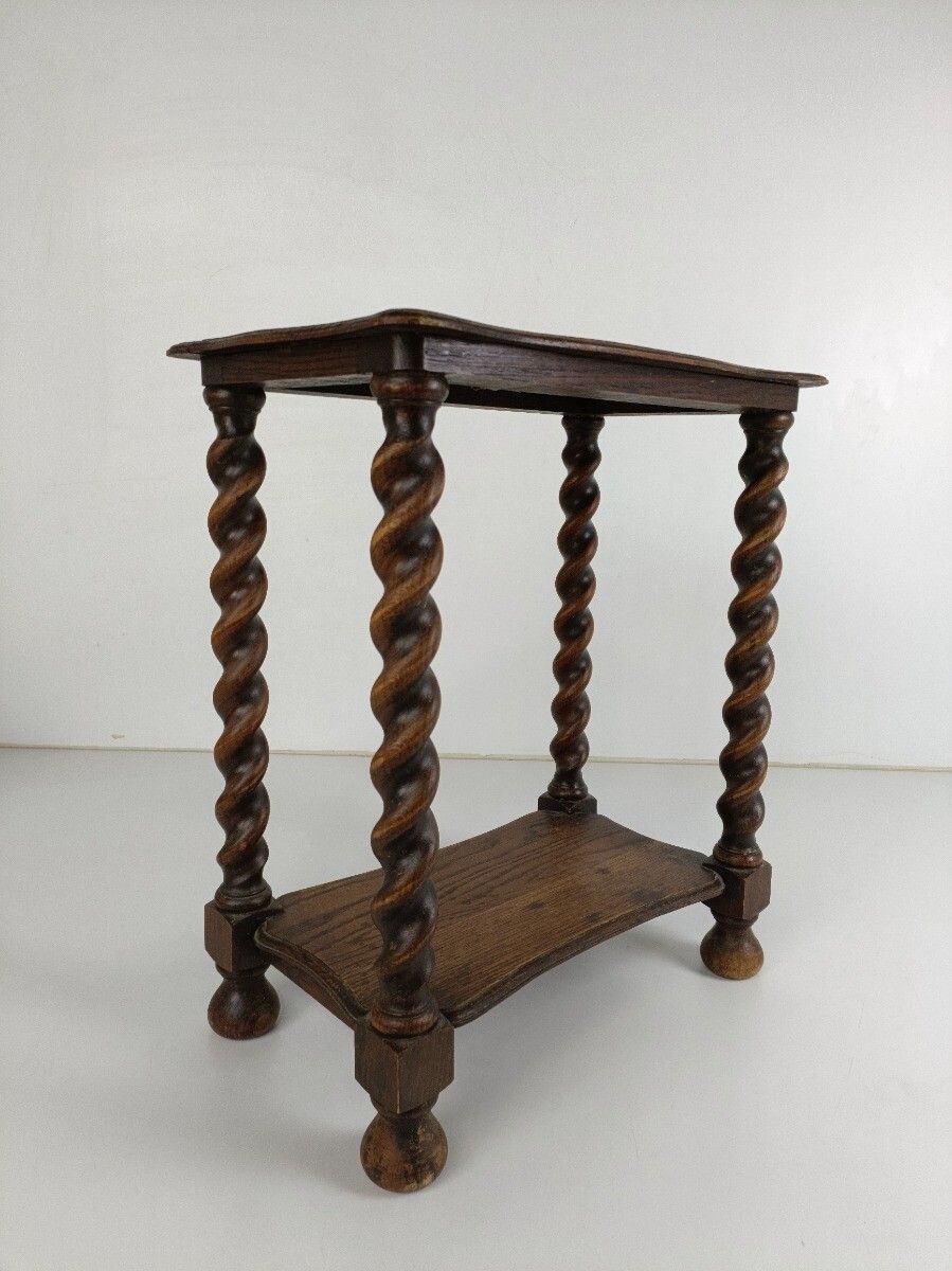 Barley Twist Wooden Side Table Desk Two Tier Barn Country Style Mid Century Engl photo vinterior
