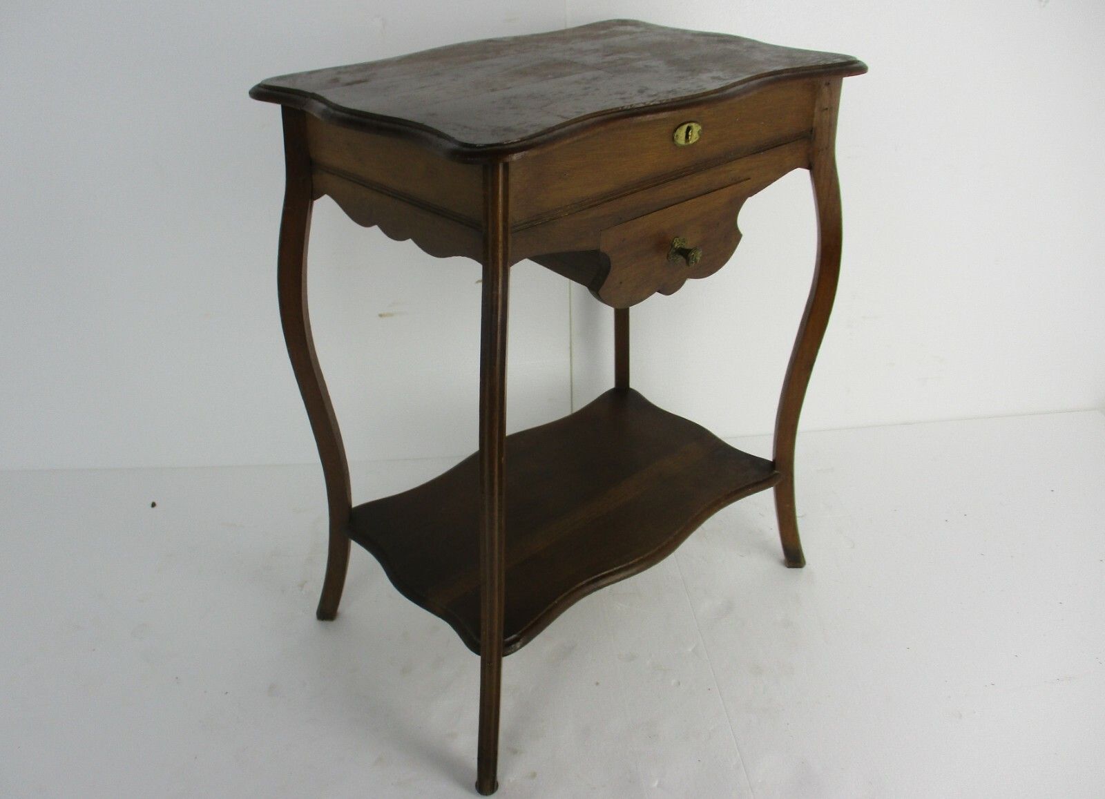 photo for sale Antique Art Nouveau Wood Sewing Quilting Box Table Cabinet Two Tier  Gorgeous